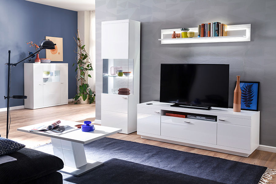 ensemble meuble télé et table basse laqué blanc design